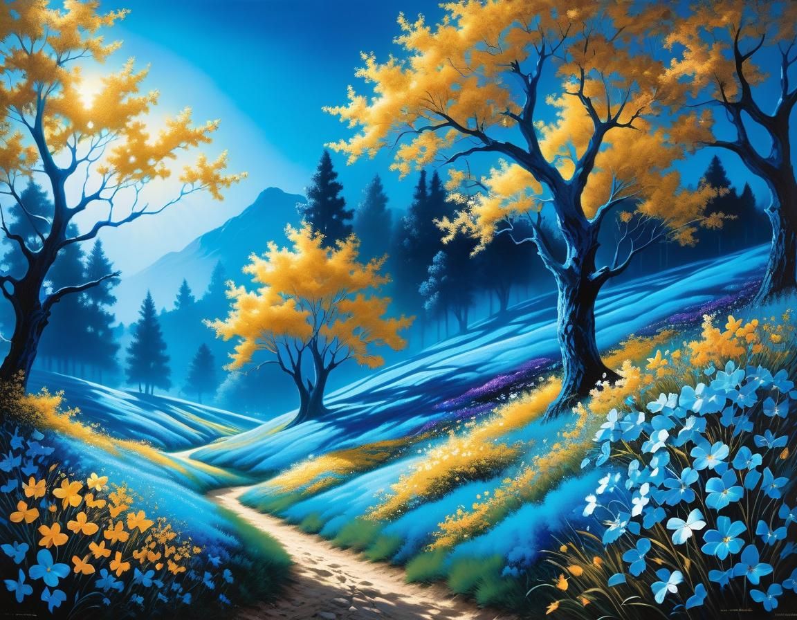 Fluorescent Blue Landscape: Hyperrealistic Macro Photography