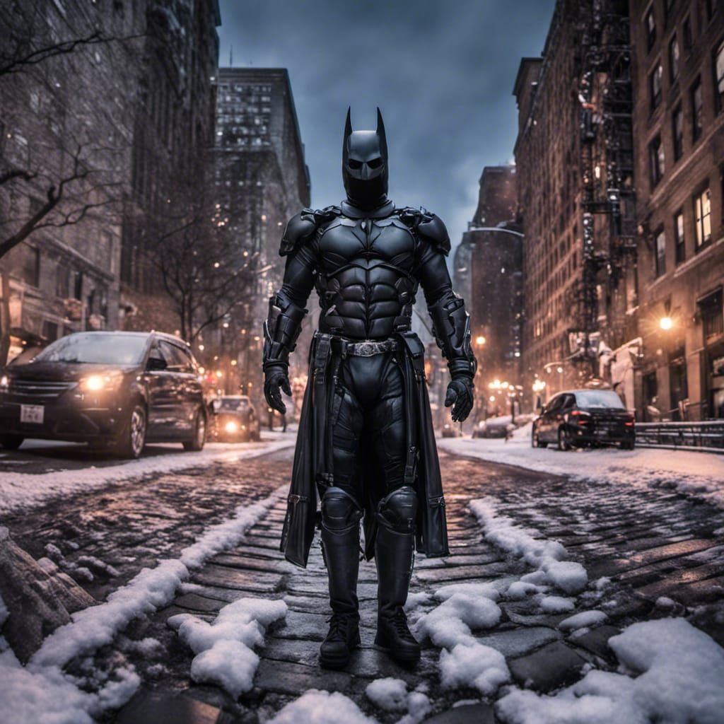 Dark Knight in Snowy New York, Digital Art