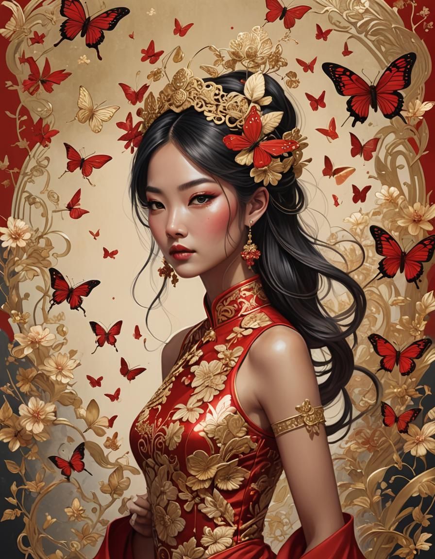 Asian Woman in Cheongsam, Anime Style