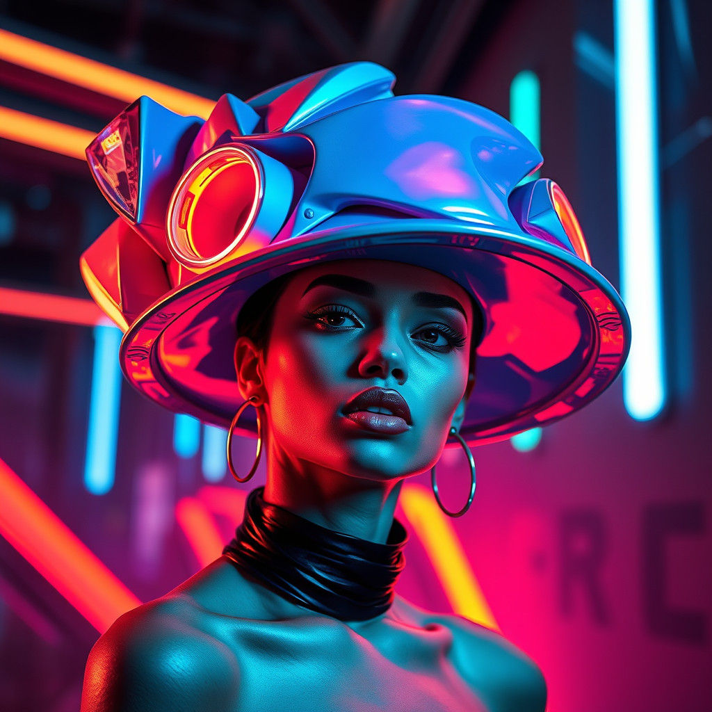 Avant-Garde Model in Futuristic High-Fashion Setting