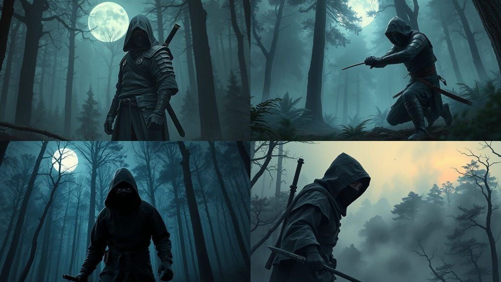 Mysterious Ninja Silhouetted in Neon Lighting