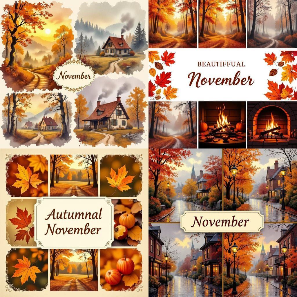 Autumn November Collage: Beautiful Fall Scenery