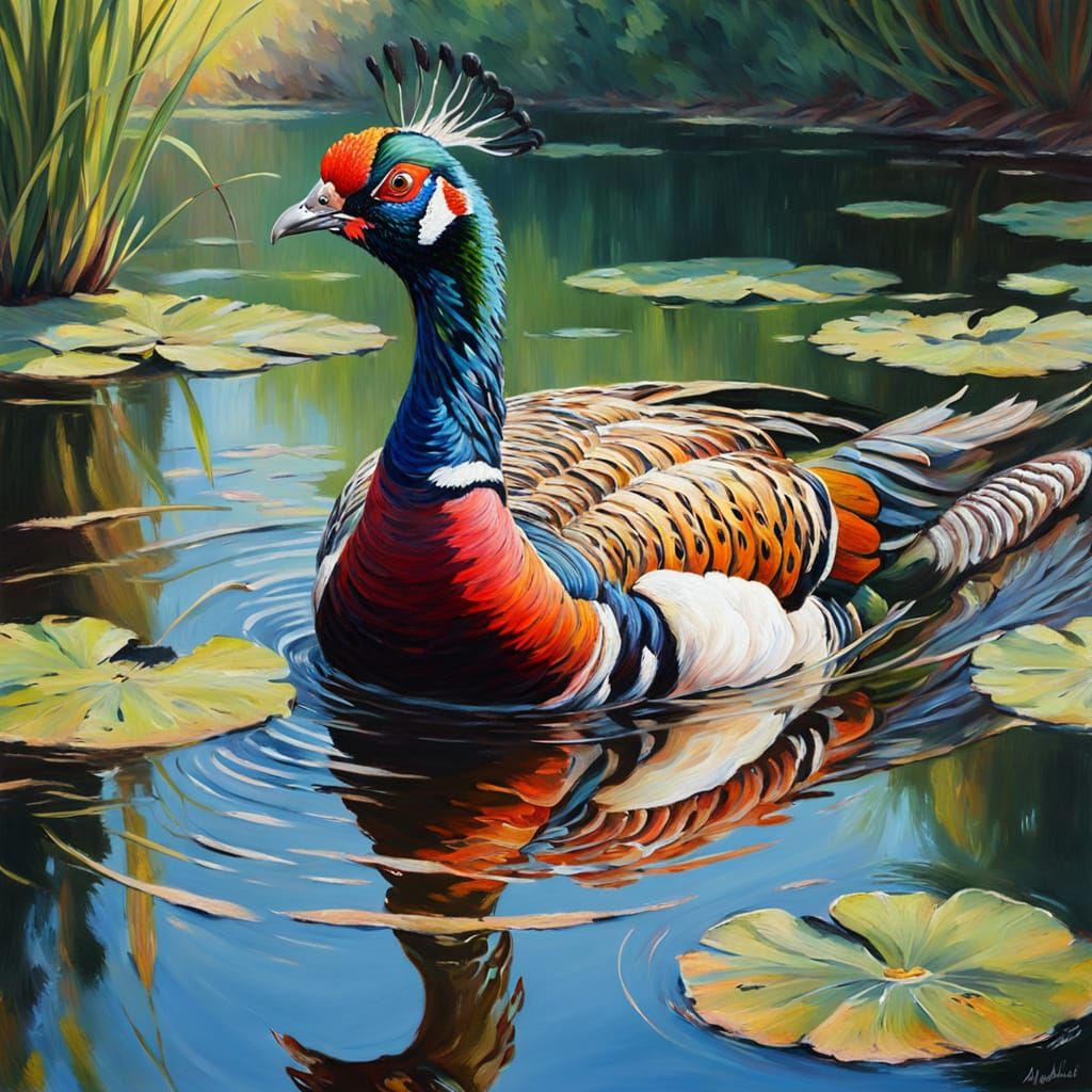 Impressionist Painting of a Lady Amherst Pheasant