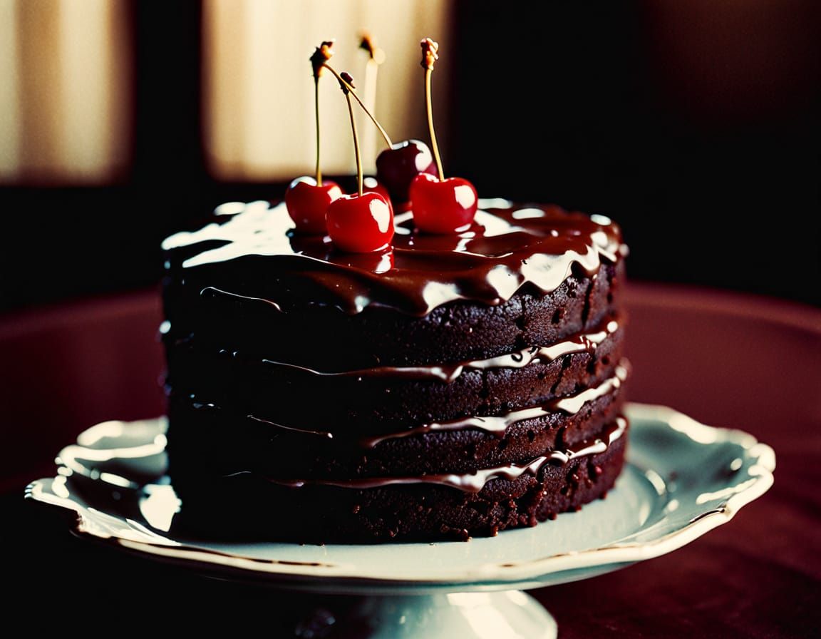 Decadent Chocolate Cake in Film Noir Style