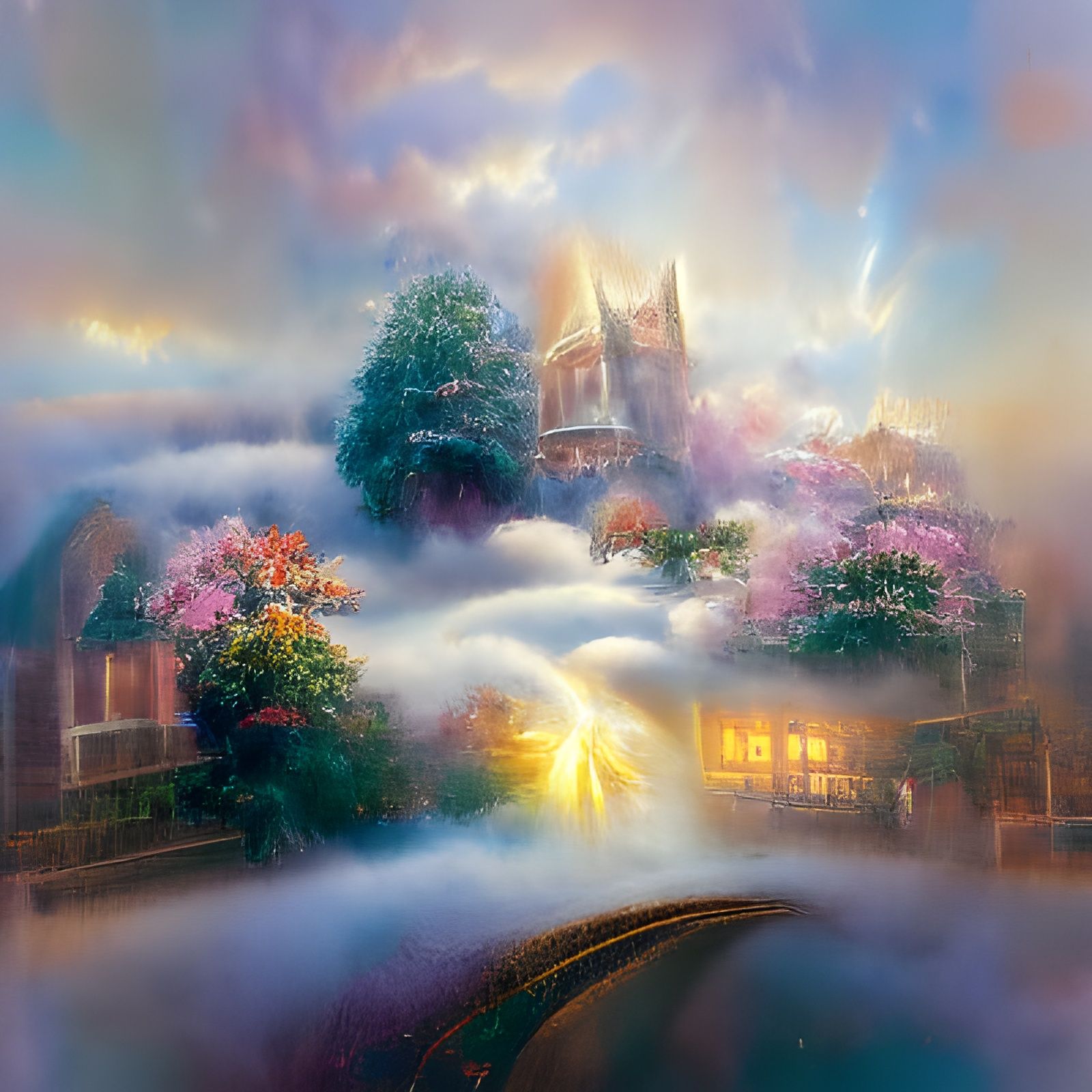 Ethereal Fantasy Landscape in Thomas Kinkade Style