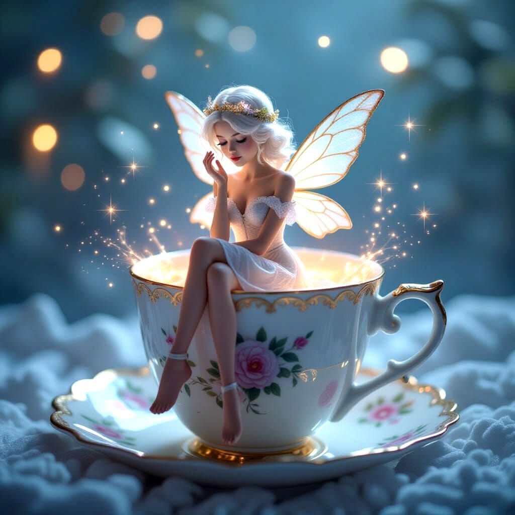 Tiny Feminine Figure in Magical Glitter Cup