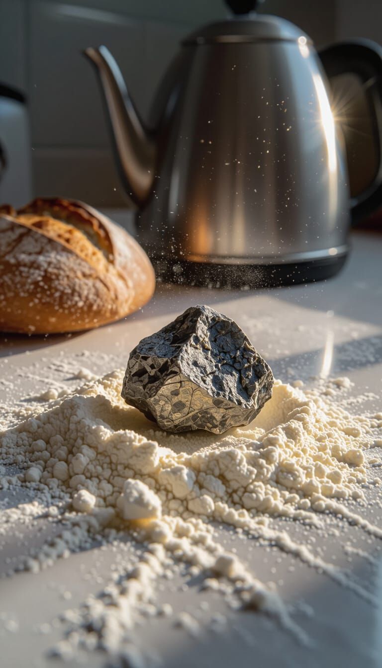 Meteorite Crash on Flour-Dusted Kitchen Counter