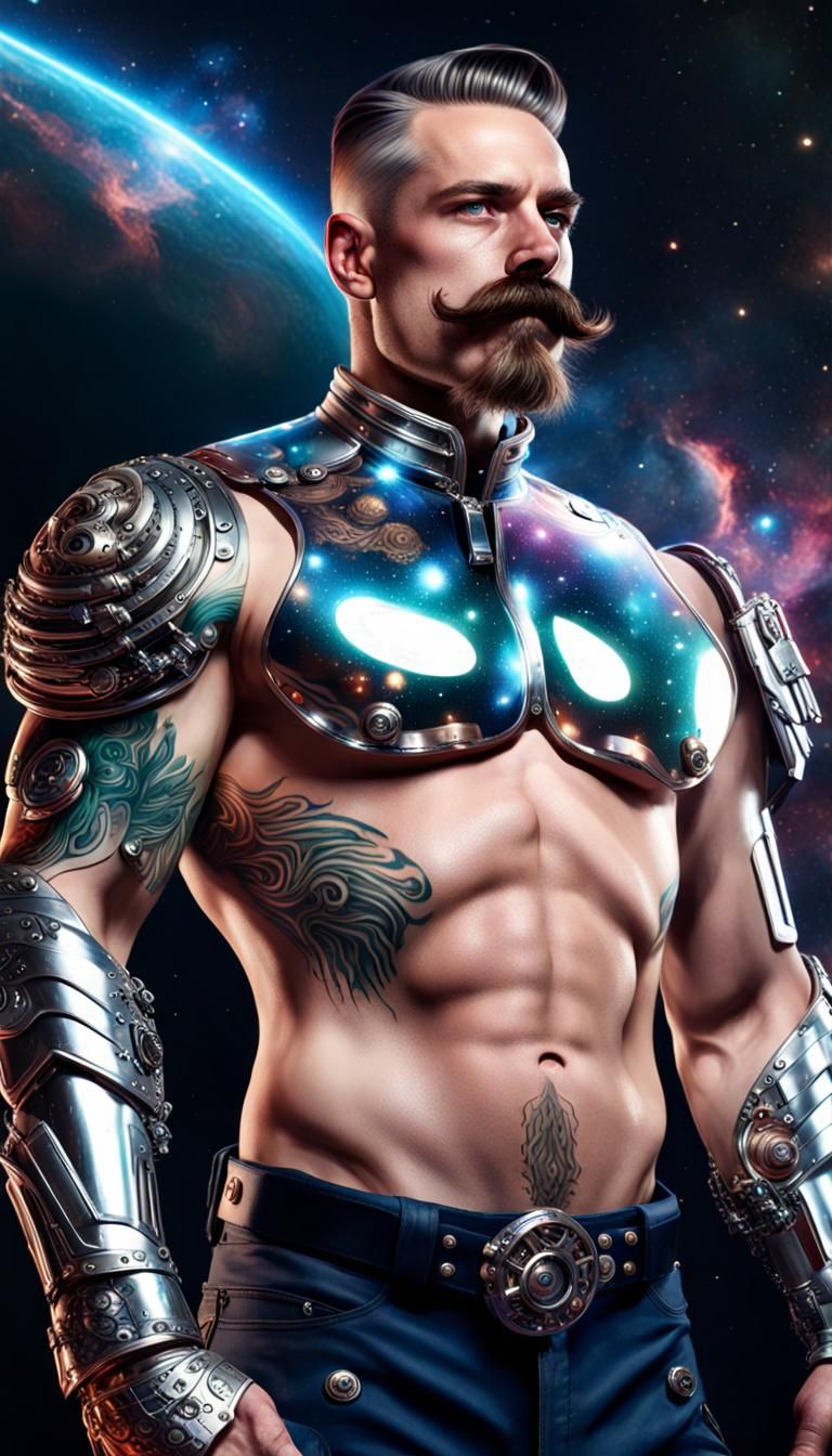 Shirtless Space Marine in Chrome Armor, Hyperrealistic
