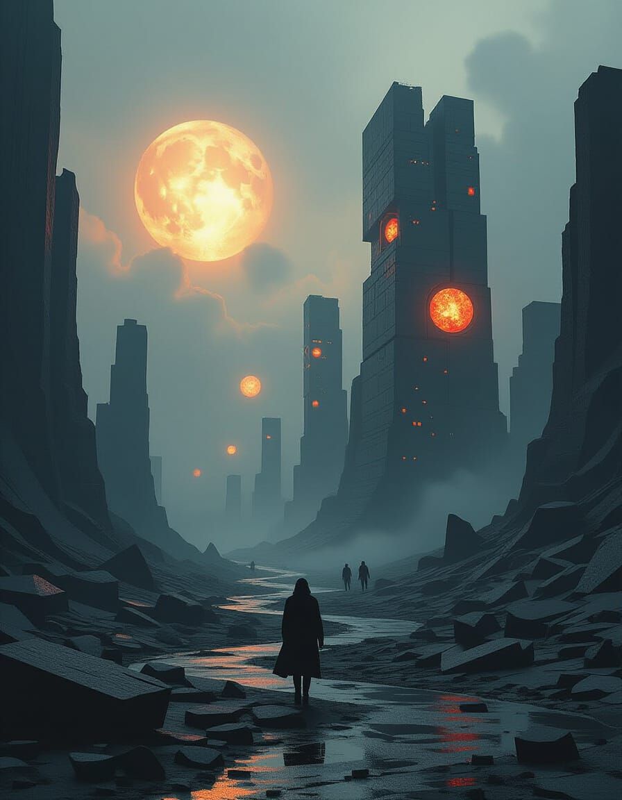 Surreal Dystopian Landscape with Fractured Realities