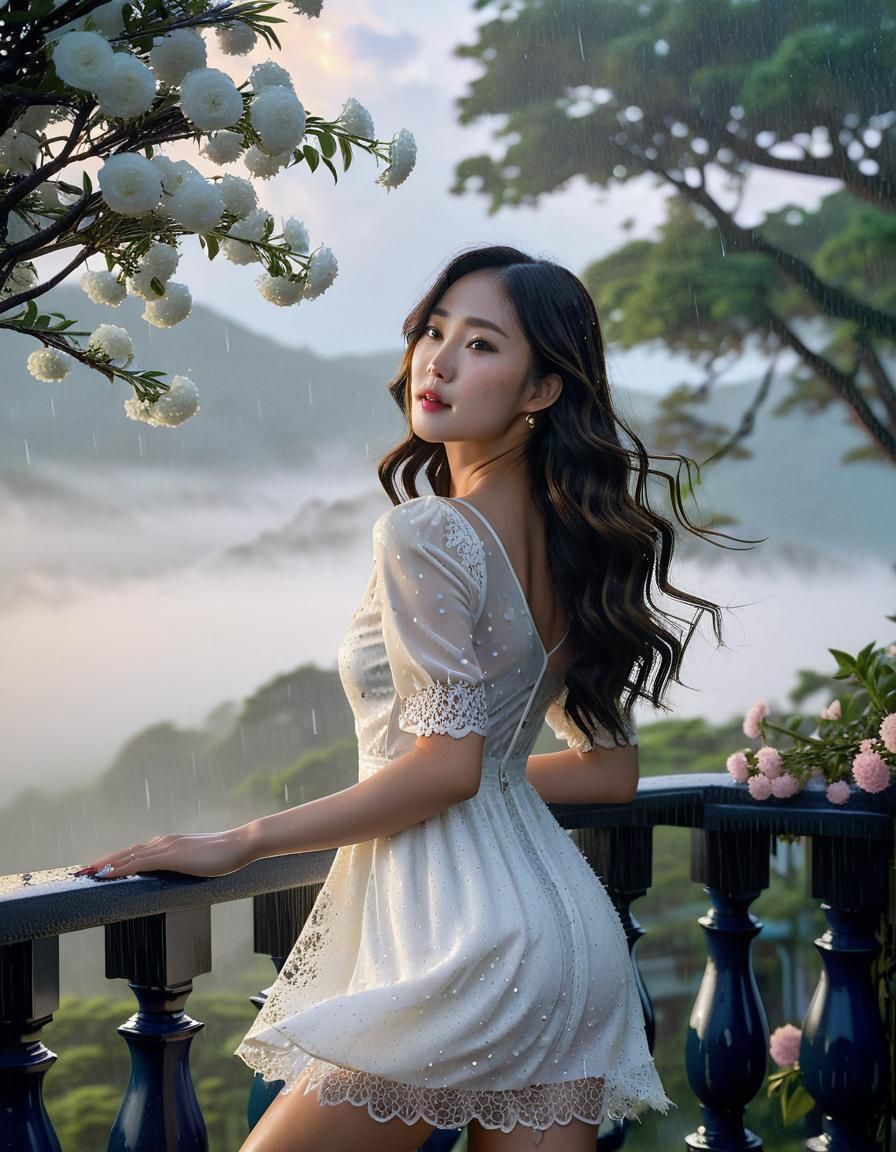 Korean Woman in White Dress, Chiaroscuro Oil Painting