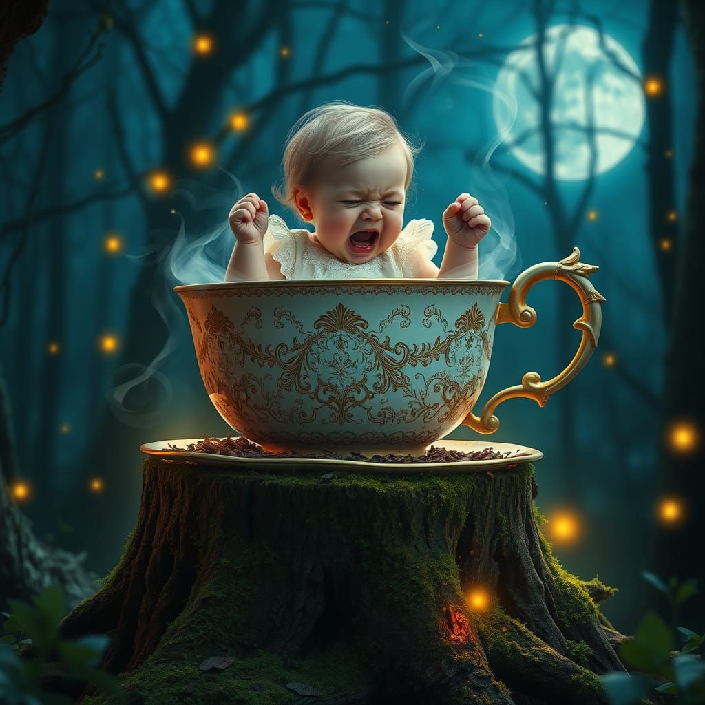 Toddler's Tantrum in Teacup: Whimsical Matte Painting