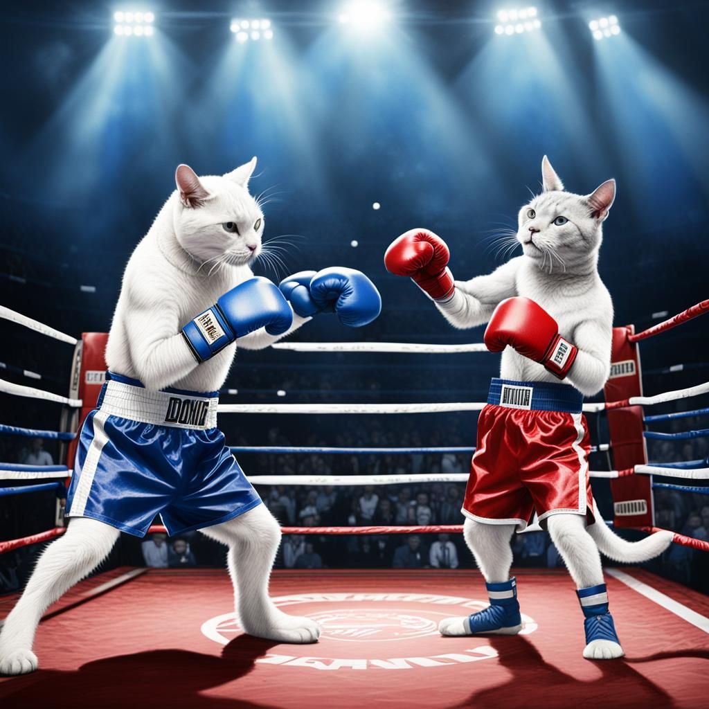Anthropomorphic Cat Boxing Donkey in Hyperrealistic Style
