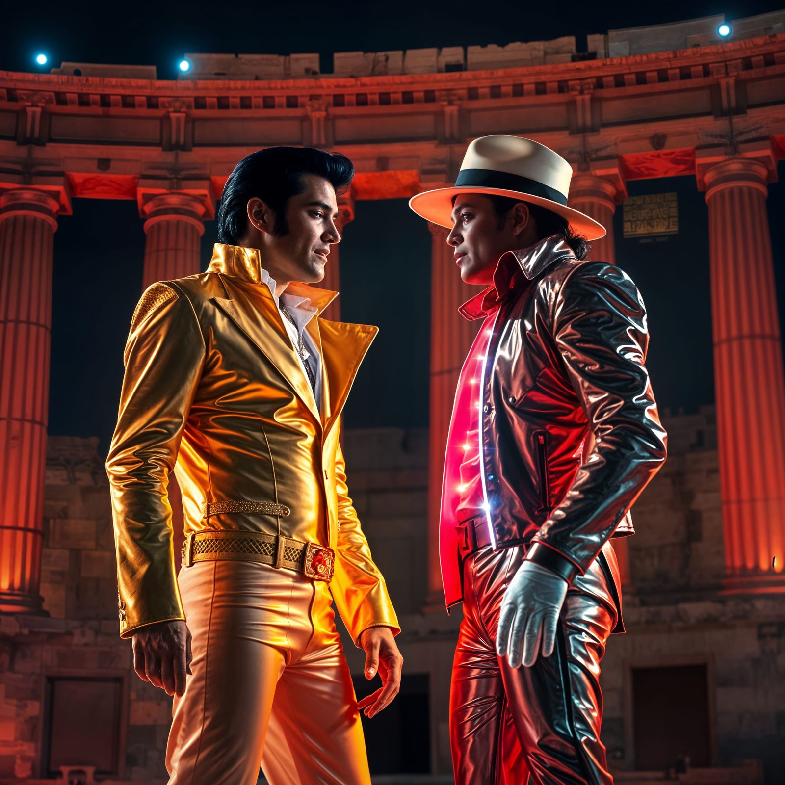 Elvis and Michael Duet in Futuristic Greece