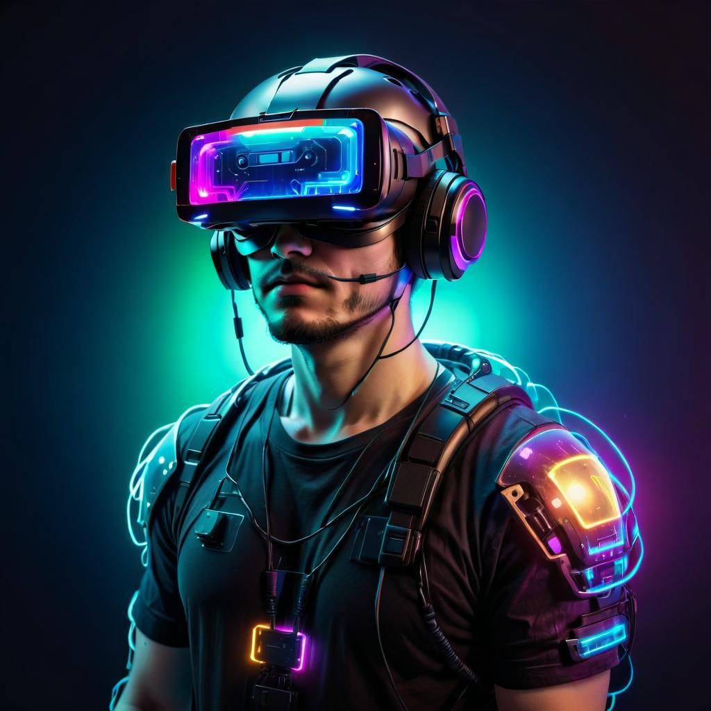 Cyberpunk Gamer in Virtual Reality: 16-bit Art