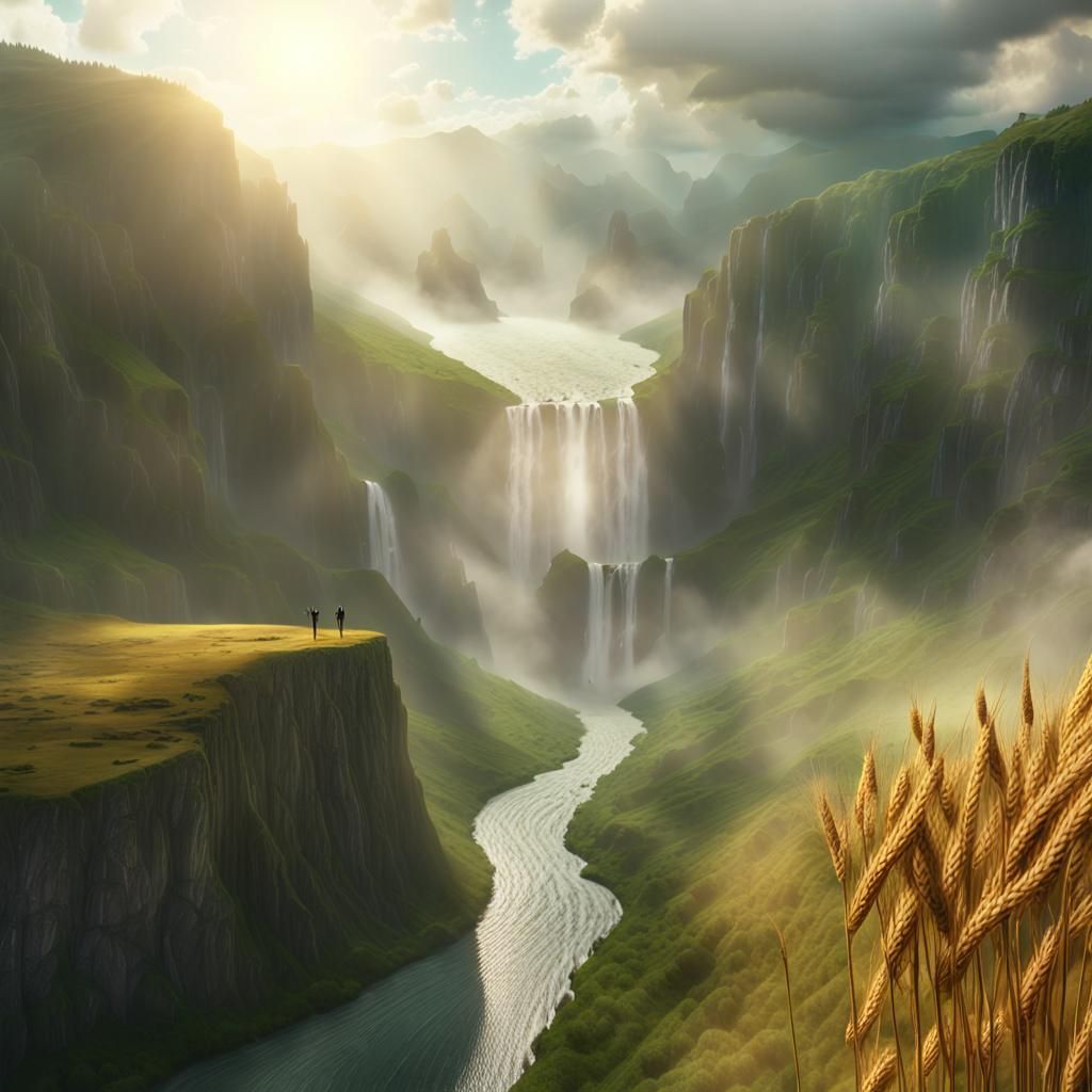 Golden Wheat Valley at Sunset: Cinematic Landscape