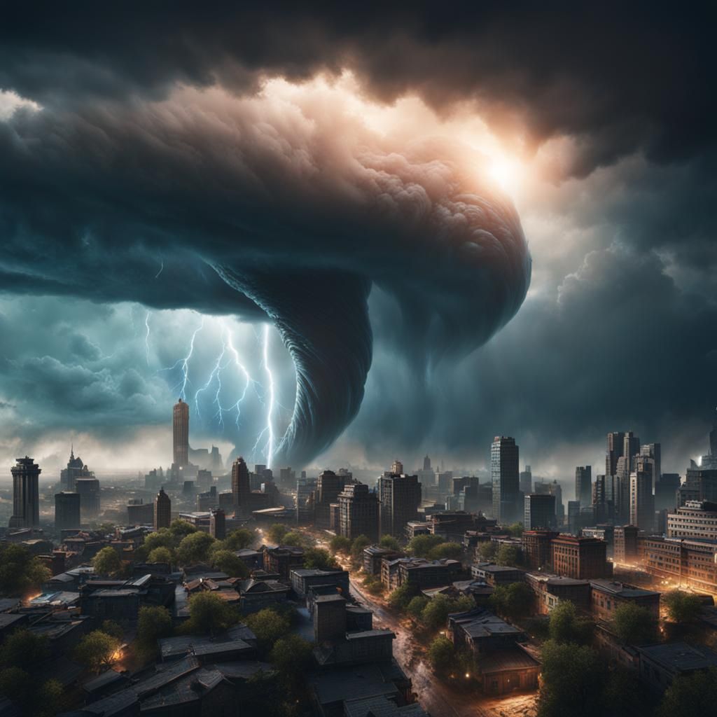 Tornado Over City: Detailed Matte Painting