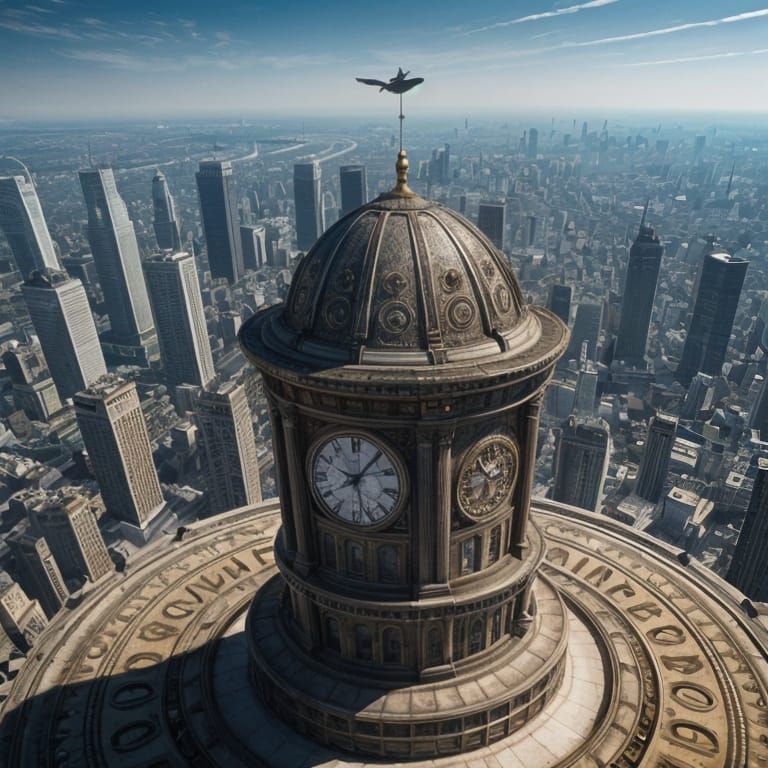 Father Time Flies Over People: Hyperrealistic Detail