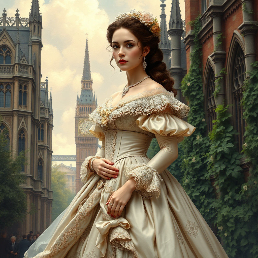 Victorian Lady in London: Gouache Style Portrait