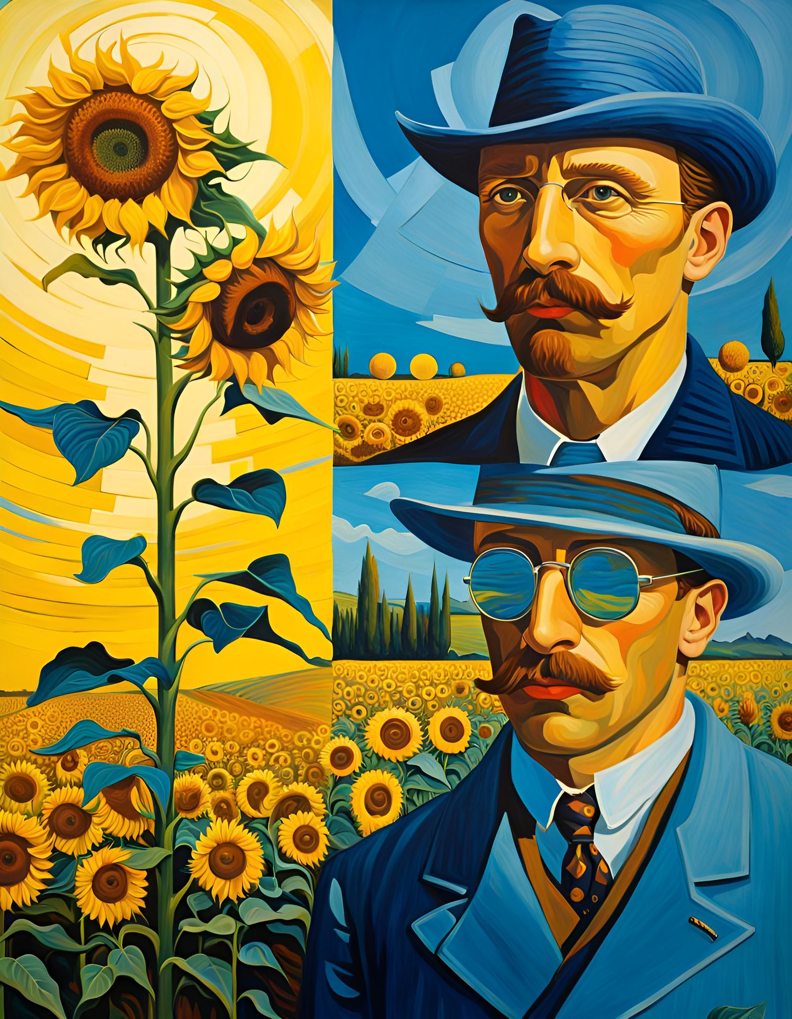 Surreal Sunflower People in Impressionistic Style