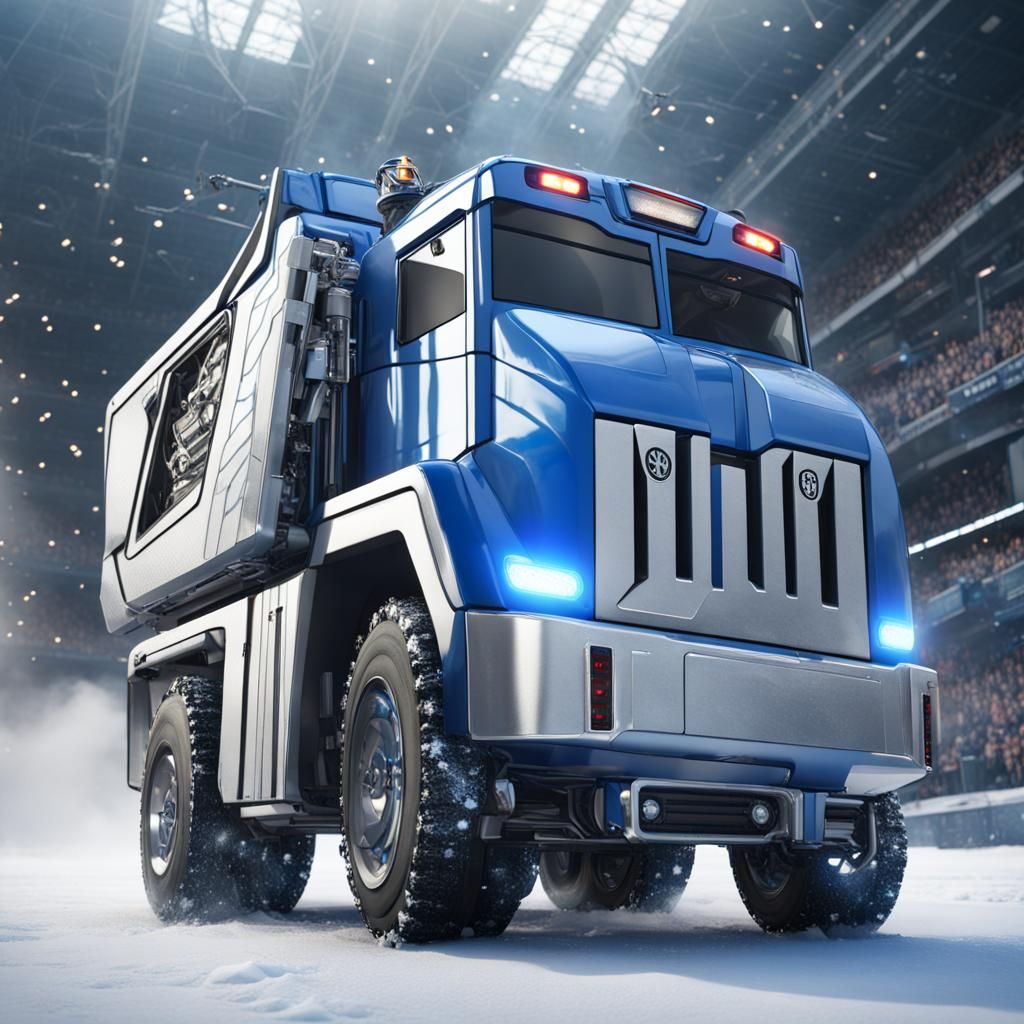 Cyberpunk Zamboni Transformer in Vibrant Blue and Silver