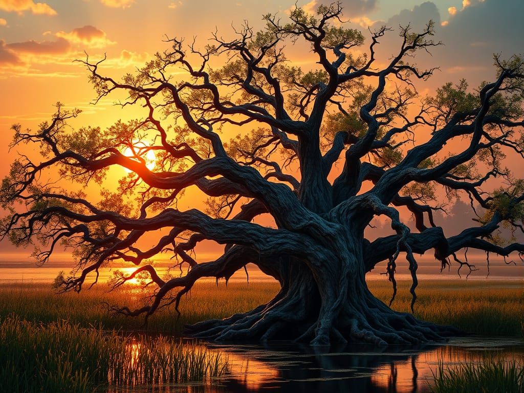 Ancient Swamp Oak in Sunset Wetlands