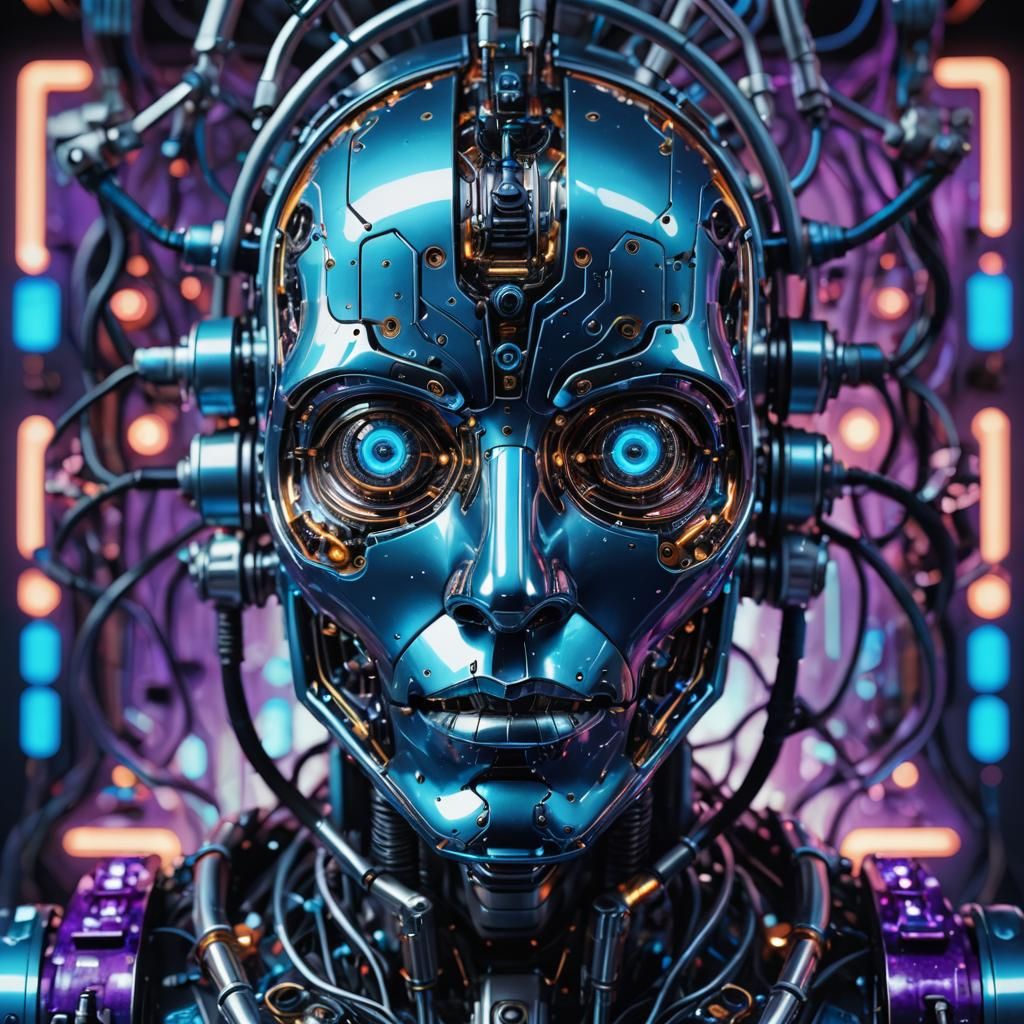 Surreal Robot Face in Futuristic Lab