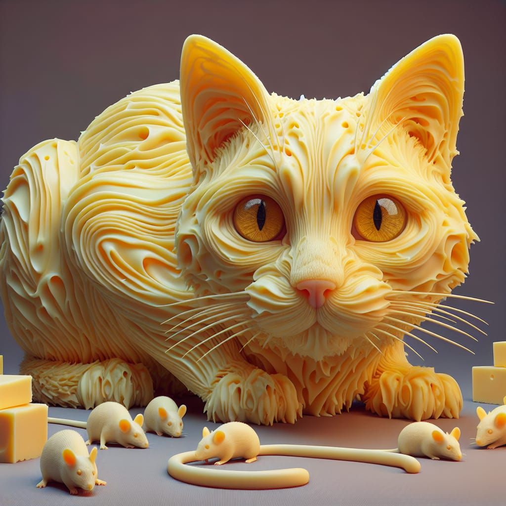 Butter Cat Trying to Catch a Mouse