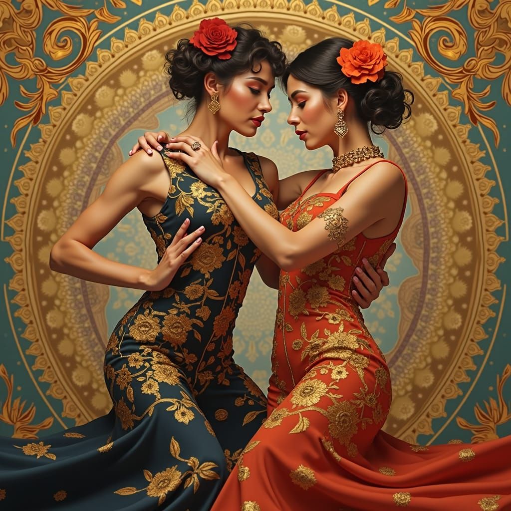 Flamenco Dance of Love: Art Deco Ballroom Scene