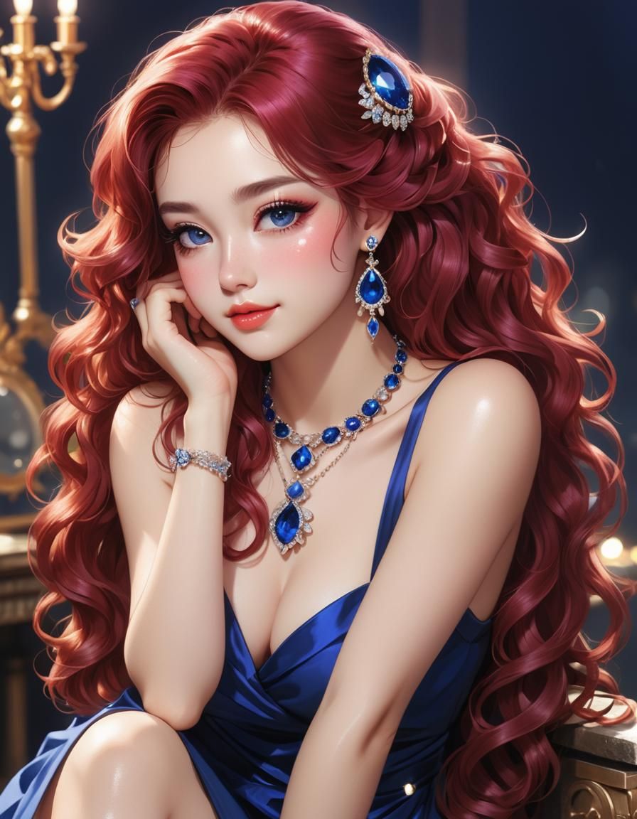 Sapphire-Eyed Ruby Haired Woman Portrait