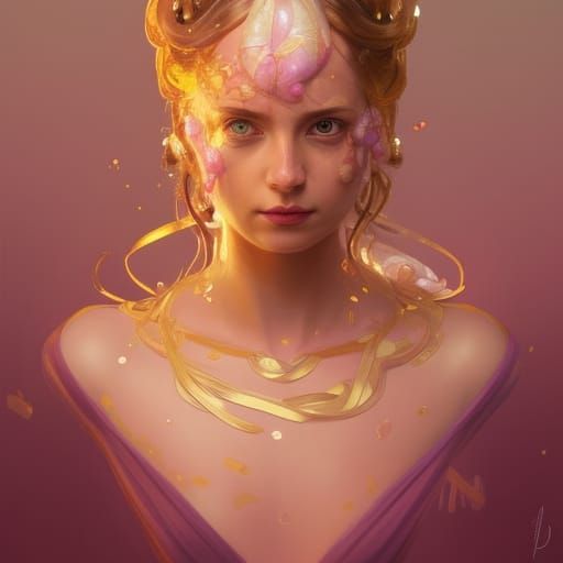 Golden Pink Portrait in Art Nouveau Style