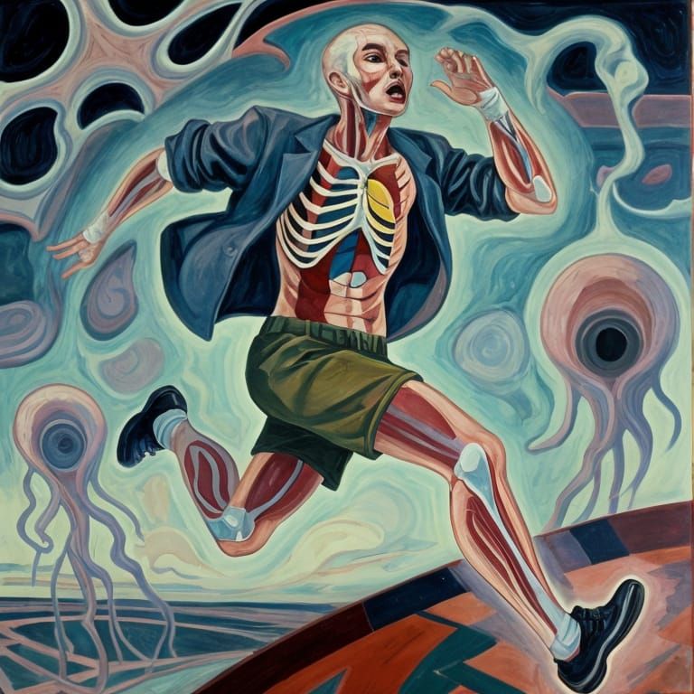 Abstract Future Vision with Figures in Oil