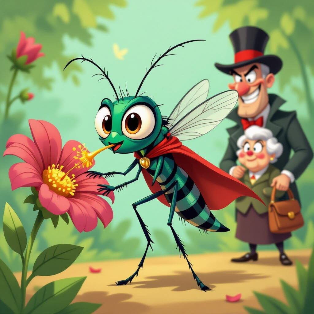 Heroic Mosquito Fights Cartoon Villain in Vibrant Style