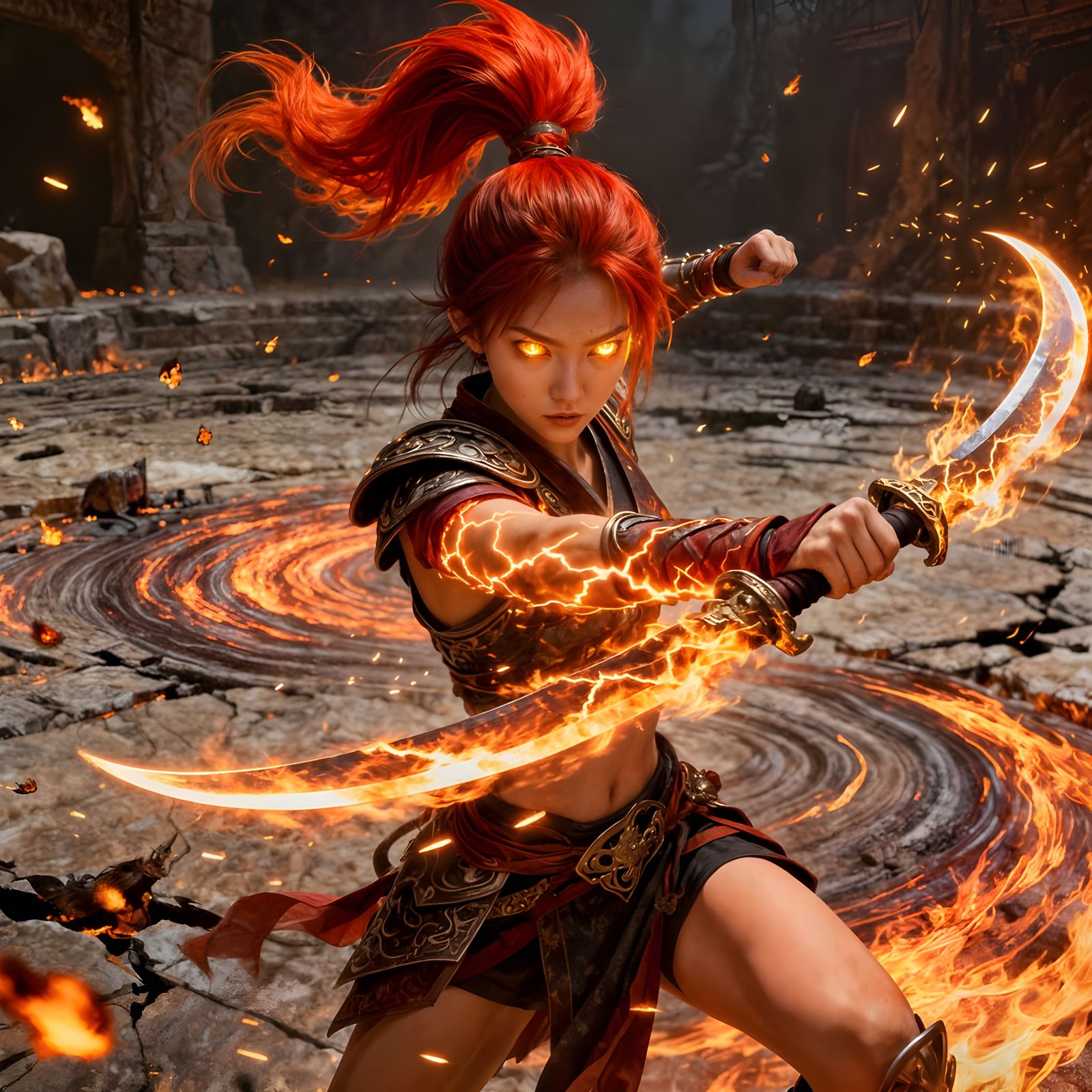 Fierce Fire Warrior Princess in Combat Pose