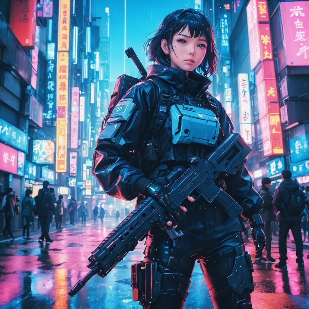 Cyberpunk Girl in Shibuya, Digital Illustration