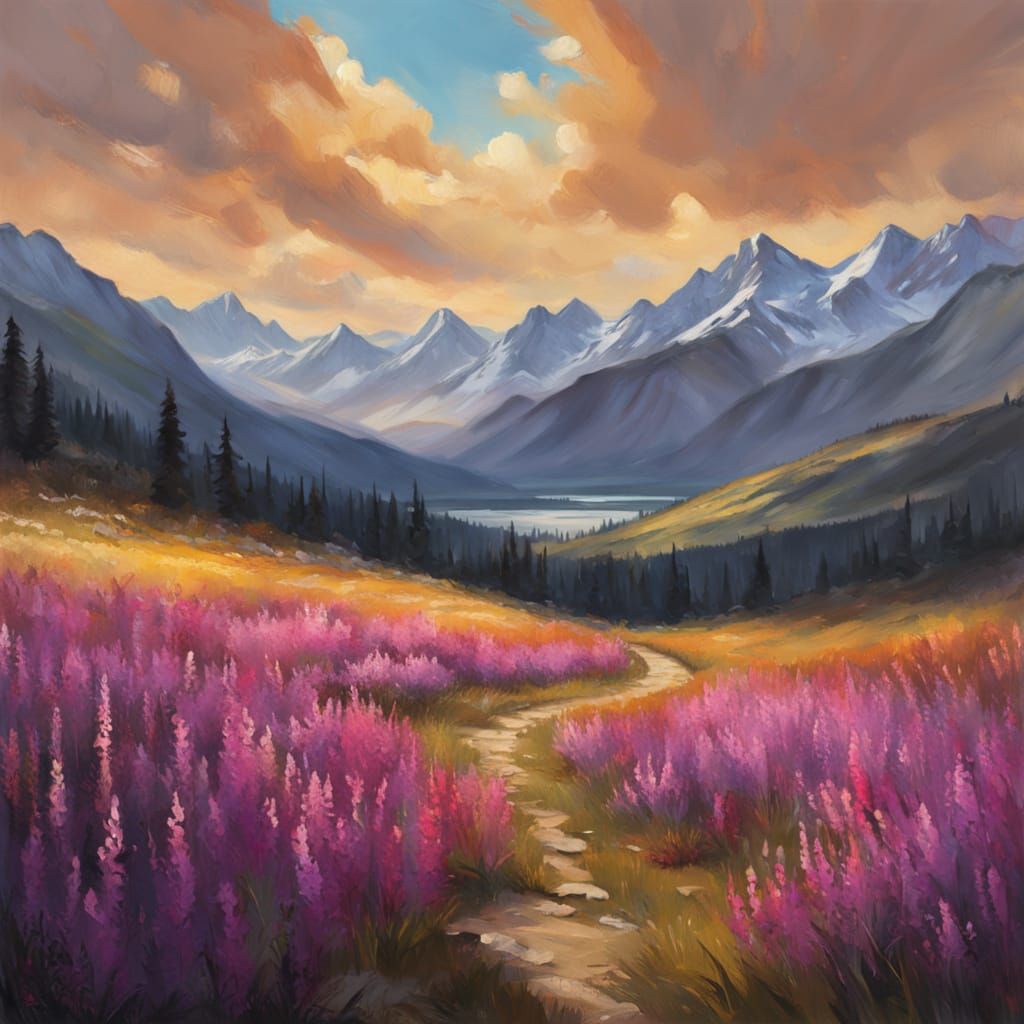 Vibrant Purple Fireweed Meadow in Golden Hour