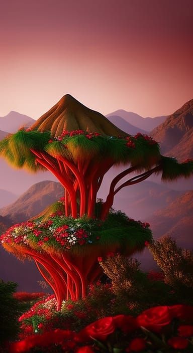 Vibrant Cherry Blossoms in Abstract Graffiti Style