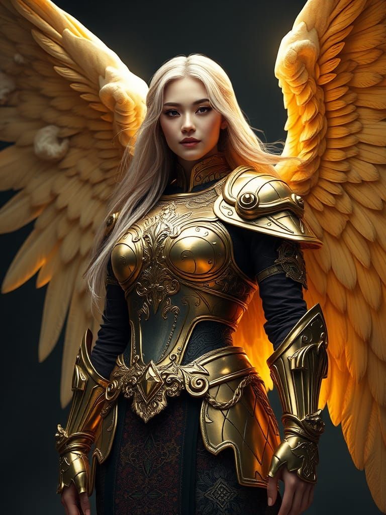 Fallen Angel in Golden Armor: Fantasy Art Portrait