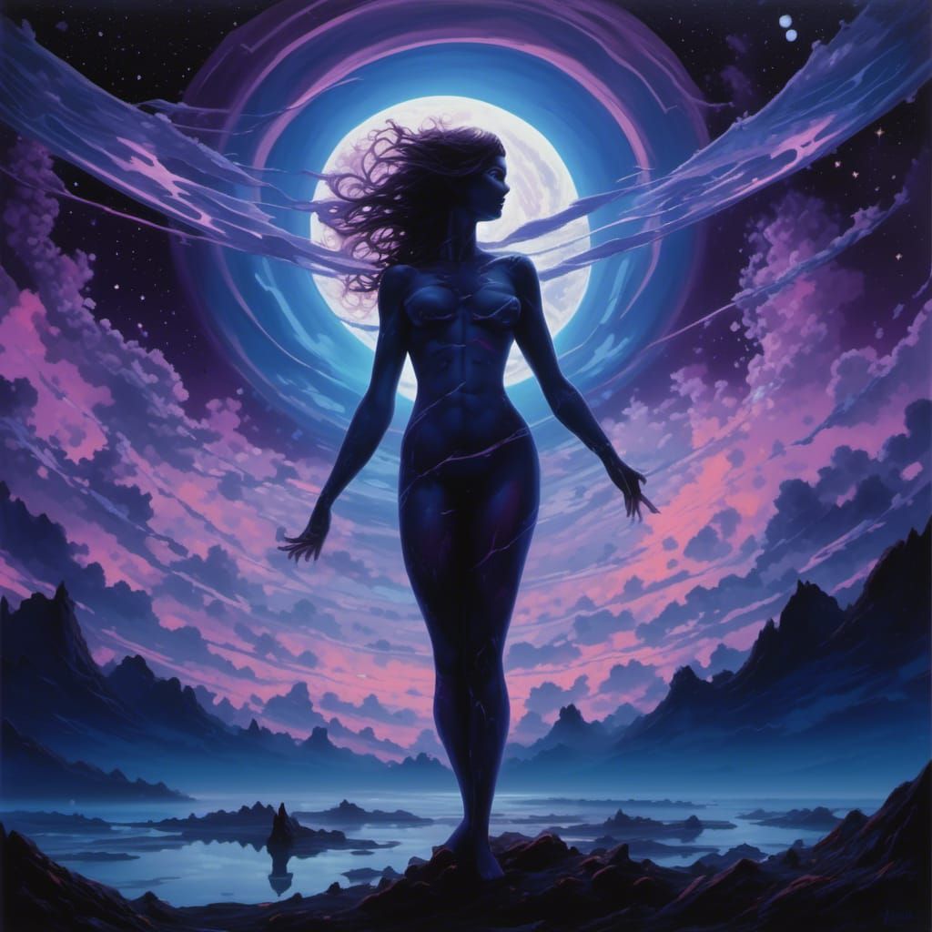 Vast Mysterious Universe Silhouette in Hyperrealistic Style