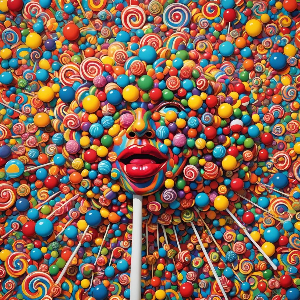 Psychedelic Pop Art Tongue Surrounded by Candy