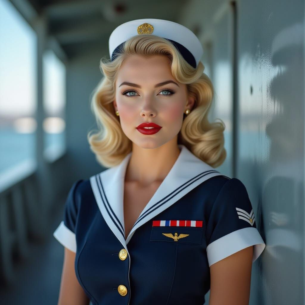 1940s Navy Pin-Up Girl in Sailor Uniform