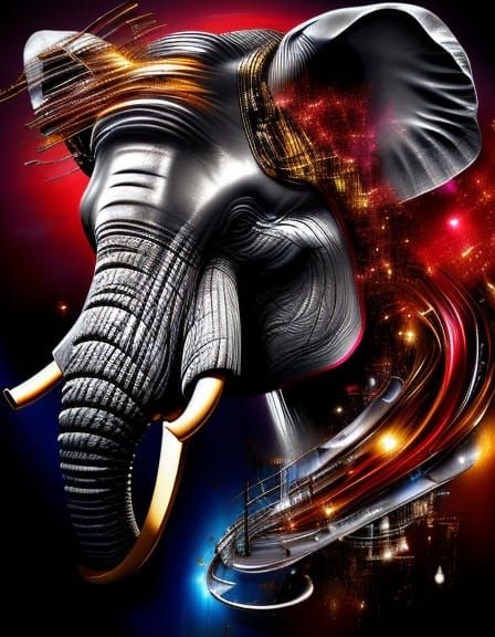 Abstract Electric Guitar and Elephant Portrait