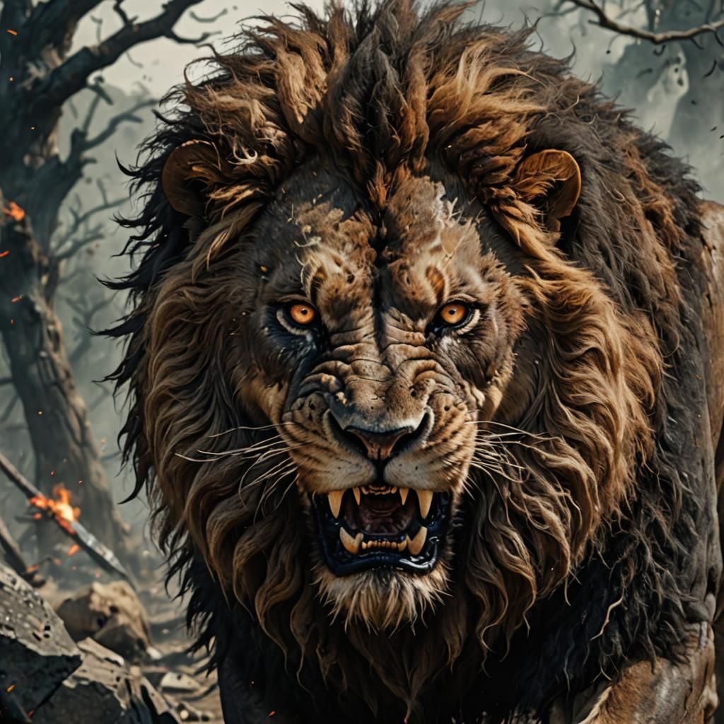 Fierce Lion with Battle Scar