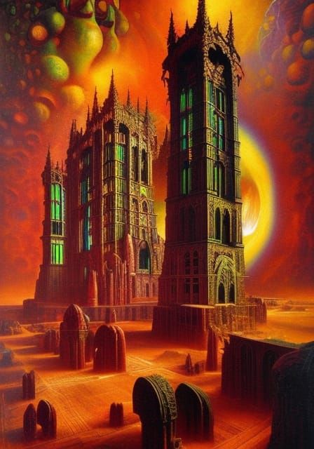 Surreal Gothic Castle in Imperial Colors