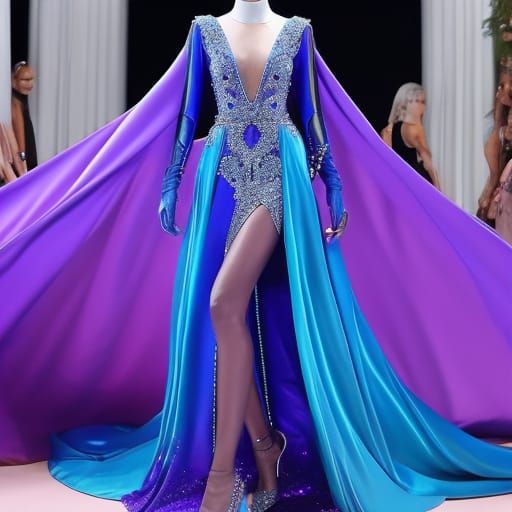 Ethereal cobalt blue holographic metamorphosis met gala dres...