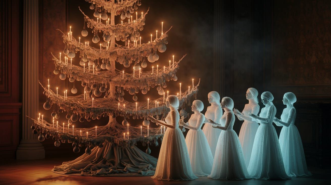 Ethereal Christmas Tree with Ghostly Carolers in Victorian P...
