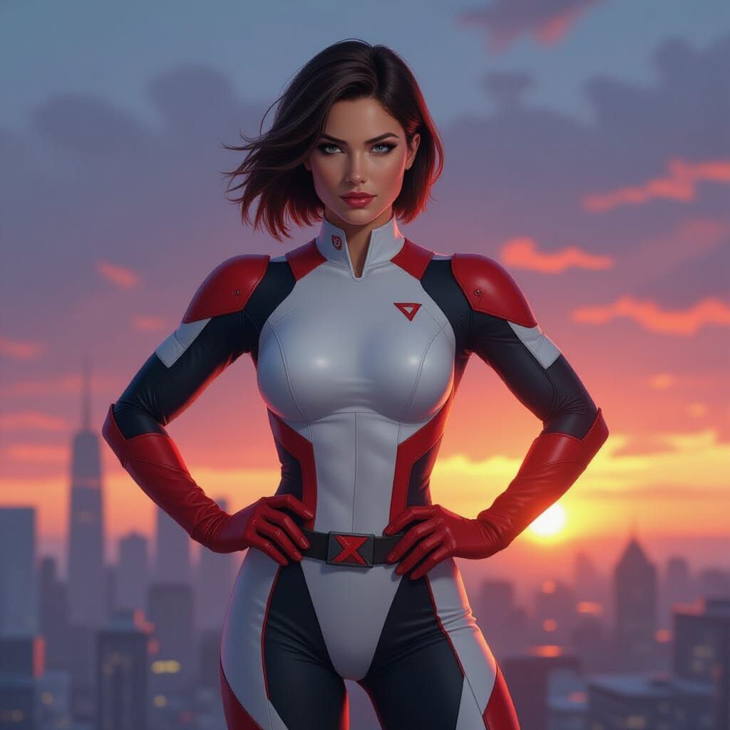 Female Superhero in Cityscape, Cinematic Lighting