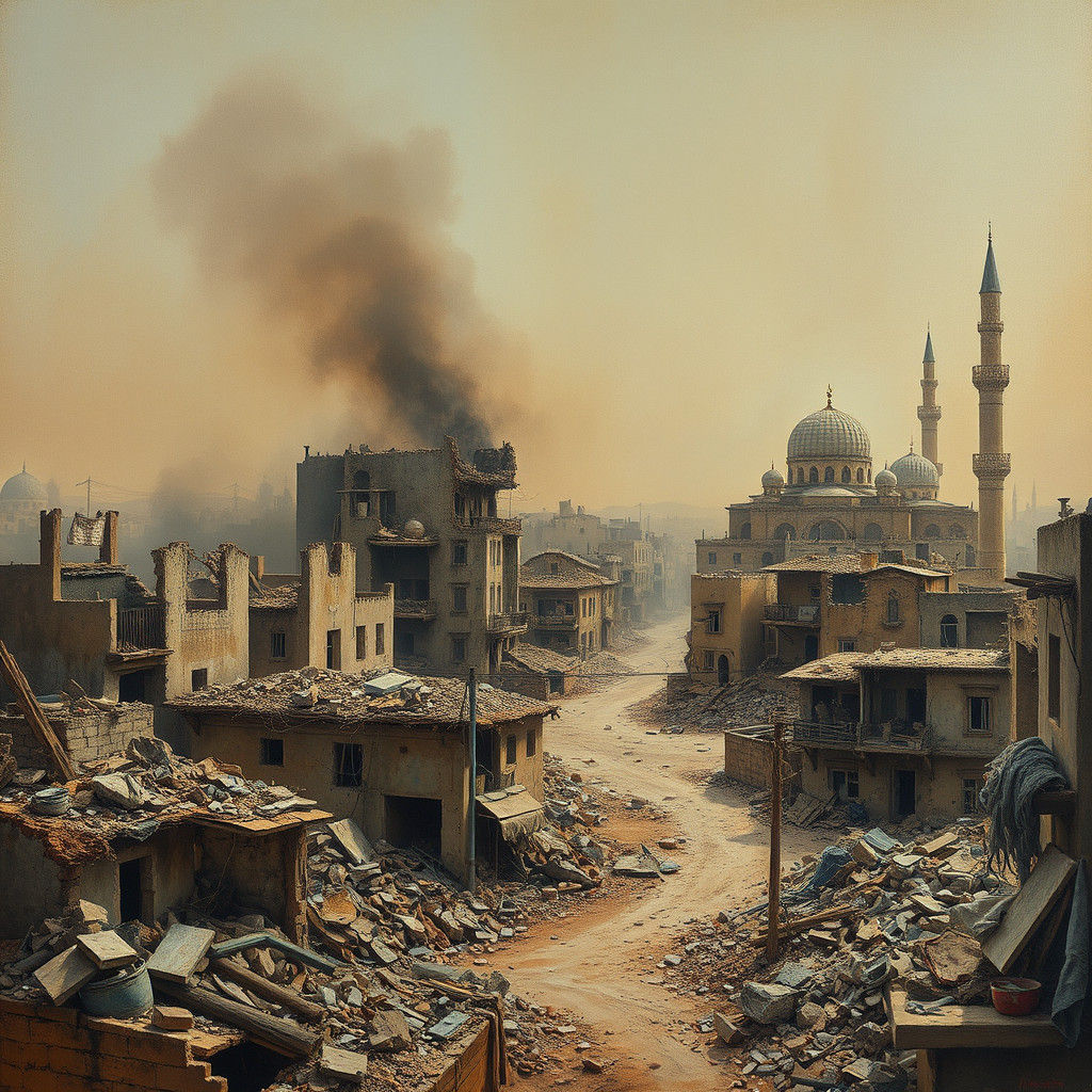 Devastated Palestinian Cityscape in Ruins