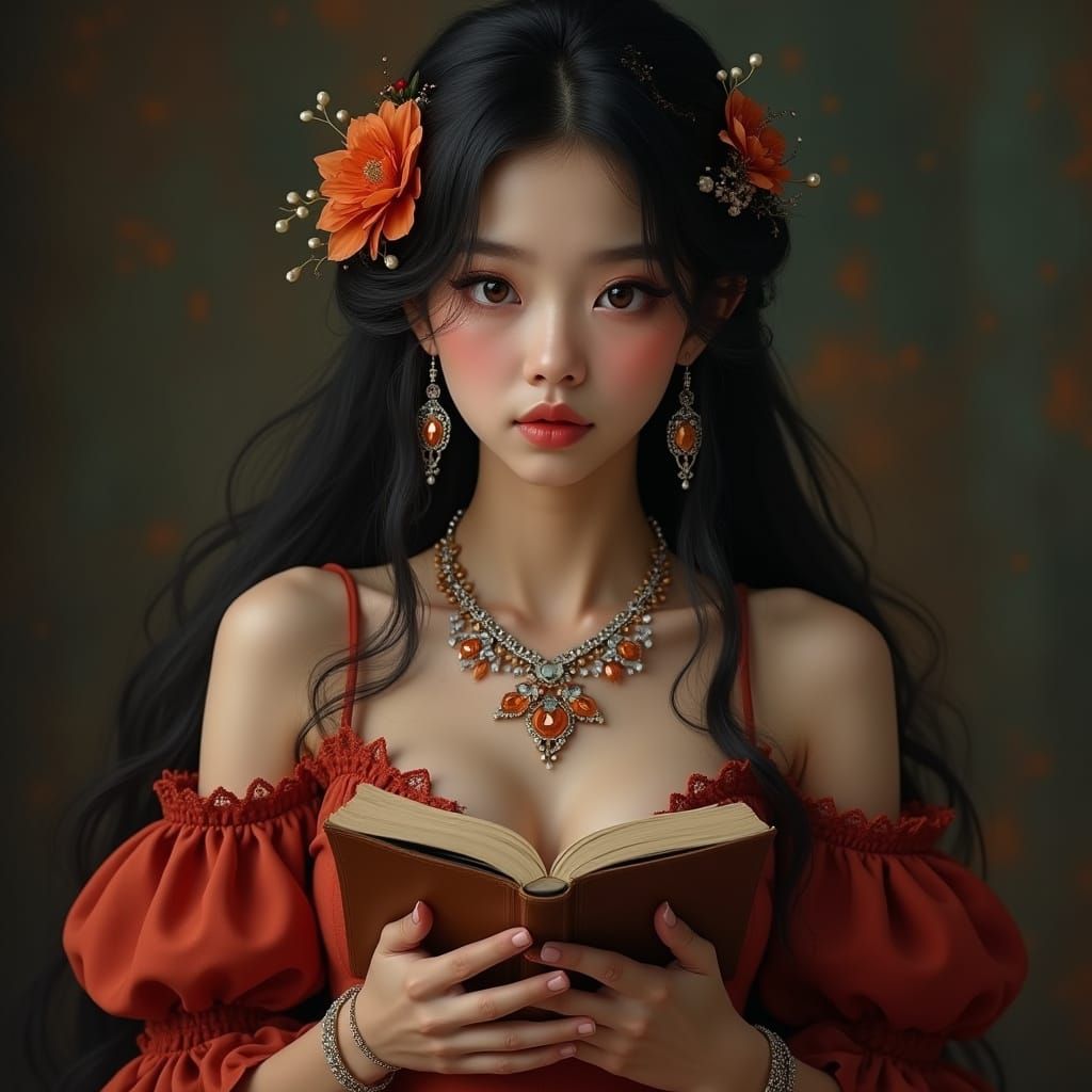 Hyper-Realistic Portrait of a Young Woman in Elegant Attire