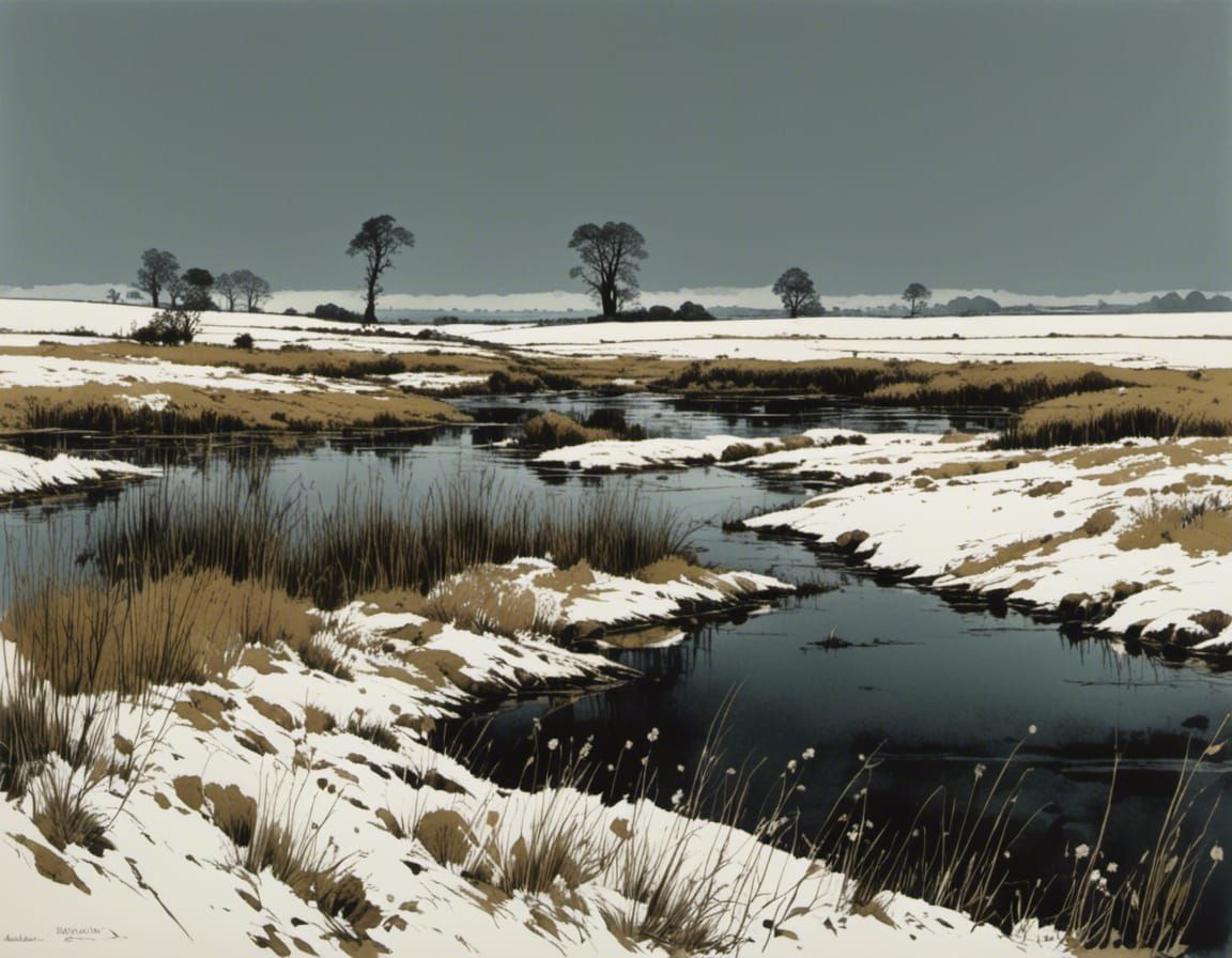 Tranquil Landscape with Carved Textures