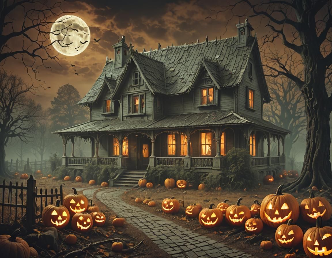 Haunted House in Halloween Forest, Digital Matte Painting